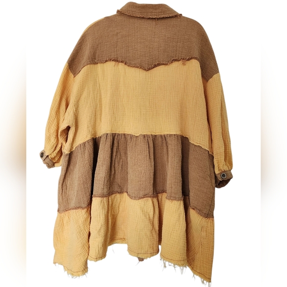 POL Golden yellow cotton mini dress, button down, frayed hem, oversized, M - Picture 4 of 7